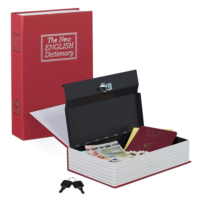 Libro Cassaforte Rosso Metallo 55x155x24 cm - Relaxdays