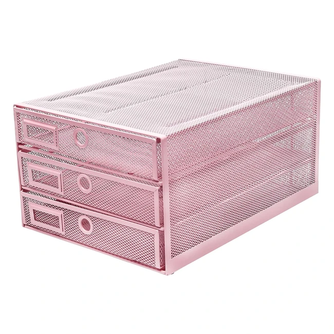 Organizzatore Scrivania Rete Metallica 3 Cassetti Rosa Chiaro - Exerz