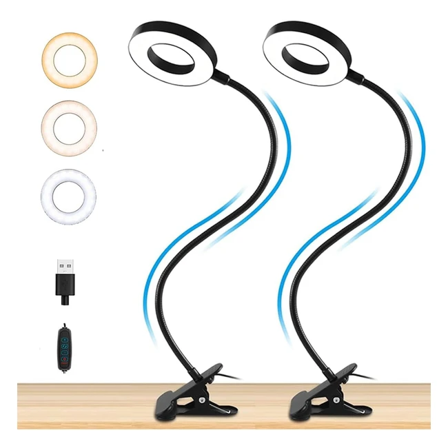 Lampada da lettura JigerJS con pinza 48 LED USB 3 colori 10 luminosità - Protezione occhi - 2 pack
