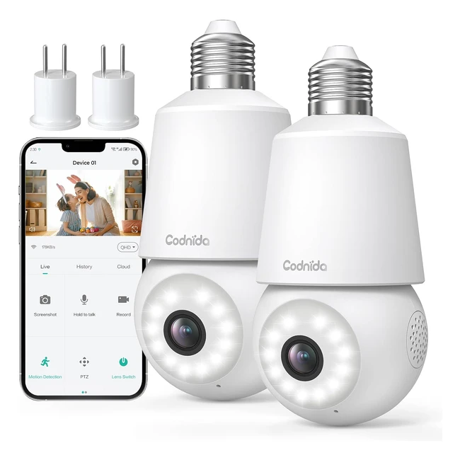 Telecamera Lampadina Wifi Esterno E27 2K PTZ Videocamera Sorveglianza