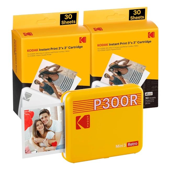 Kodak Mini 3 Retro Portable Photo Printer 4Pass Bundle - Yellow