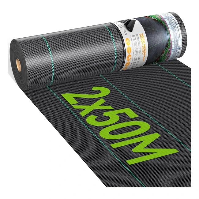 Iropro 2m x 50m Heavy Duty Weed Control Membrane - UV Resistant Fabric for Landscaping & Gardening