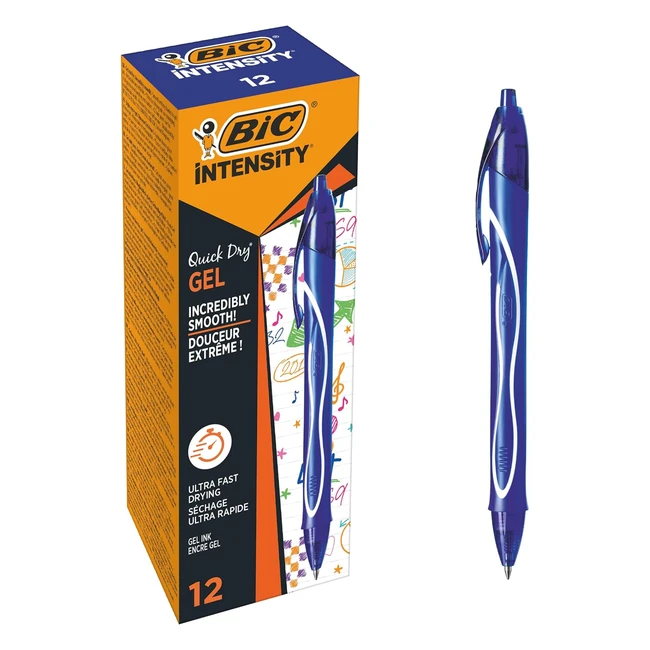 BIC Gelocity Quick Dry Ultra Fast Drying Gel Ink Pens Blue Pack of 12