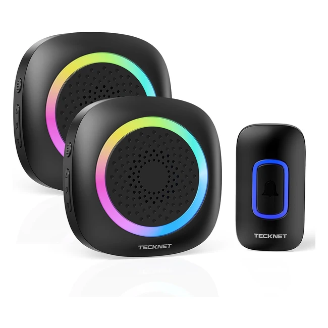 Timbre Inalámbrico Tecknet RGB IP66 2 Receptores 400m Alcance 5 Niveles de Volumen