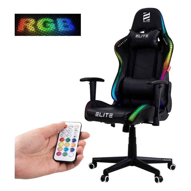 Elite LED Gaming Stuhl MG200 Destiny - Ergonomischer Bürostuhl mit Liegefunktion und RGB Beleuchtung