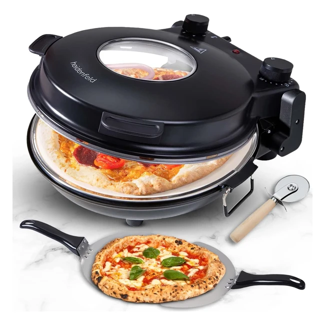 Heidenfeld Napoli Elektrischer Pizzaofen 1200 Watt 400 C Pizzaofen XL Sichtfenster Überhitzungsschutz Pizza Steinofen Napoli