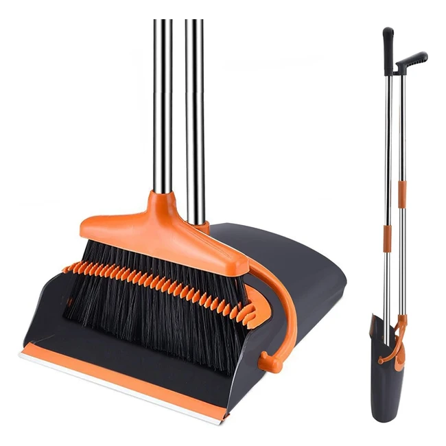 Upgrade Large Broom and Dustpan Set - Heavy Duty Dust Pan with 55