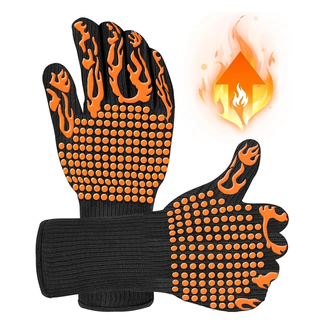 Gants Barbecue Anti-Chaleur 800°C - Universel - Résistant Chaleur & Antidérapants - BBQ Grill Four Cuisine Cheminée - 1 Paire - Orange