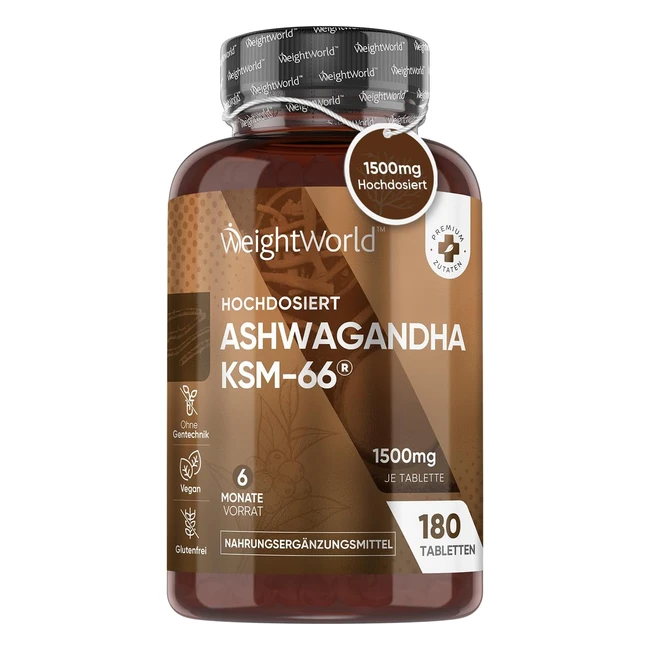 Ashwagandha KSM66 Extrakt 1500 mg 180 vegane Tabletten 6 Monate Vorrat Ayurveda 