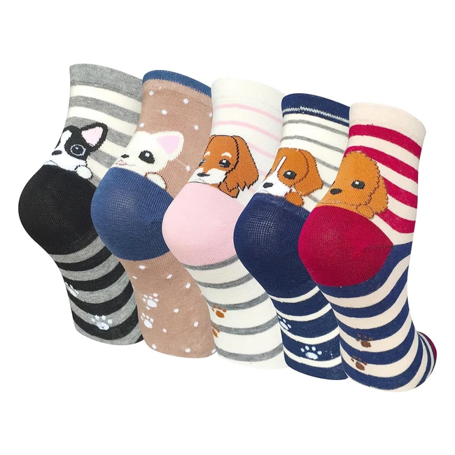 Chalier Cozy 5 Pairs Women Socks - Cute Animal Ladies Socks - Cat Dog - One Size