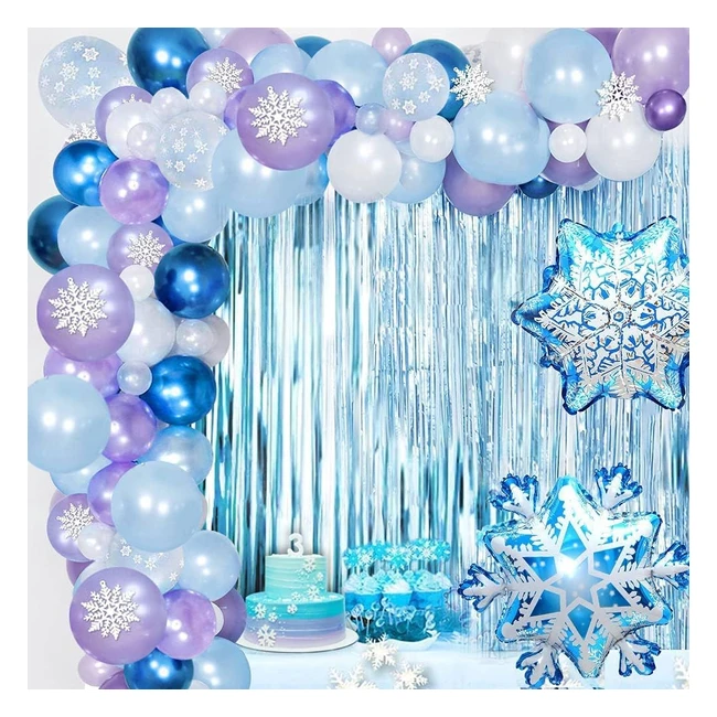 Kit Palloncini Frozen Compleanno Blu Viola Bianco - Set 60 Palloncini Lattice, 2 Palloncini Stagnola Fiocco di Neve