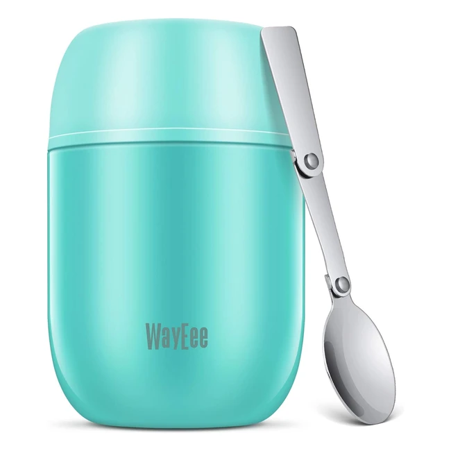 Wayeee Food Flask Stainless Steel 450ml Blue - Double Insulated Design with Folding Spoon