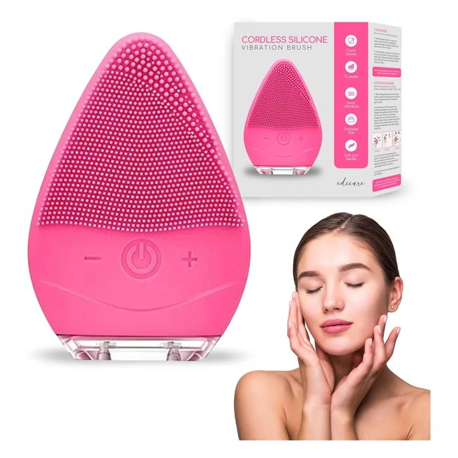 Brosse Nettoyante Visage Professionnelle Edicare - Masseur Électrique Bilatéral - Exfoliant Antigène - Résistant à l'Eau - Rose