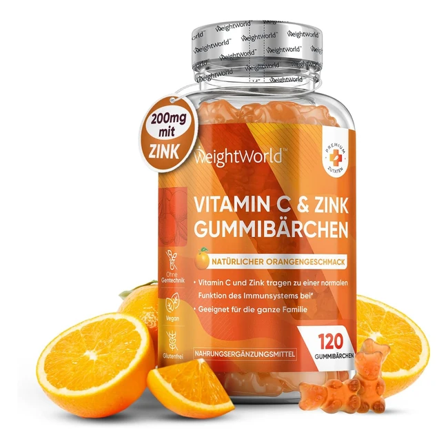 Vitamin C Gummy Bears 120 vegane Fruchtgummis ohne Gelatine mit natürlichem Aprikosen- und Orangengeschmack - Weightworld