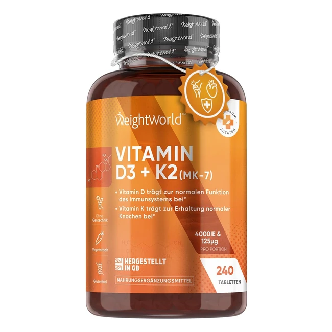 Premium Vitamin D3 K2 Tabletten 180 Stück Hochdosiert mit 997 Alltrans MK7