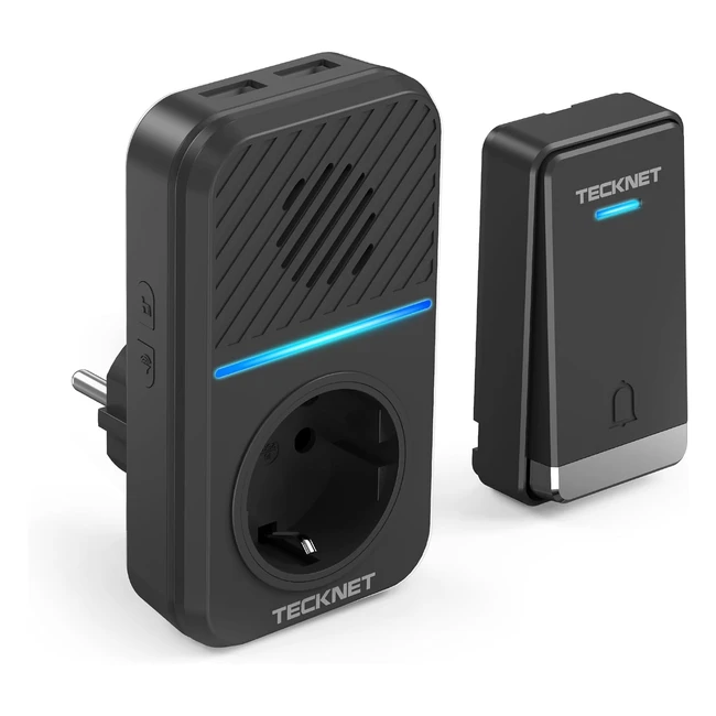 Timbre Inalámbrico TeckNet 400m Autoalimentado IP65 con USB y Luz LED 60 Melodías
