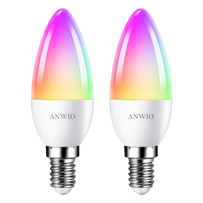 Anwio Alexa Smart 5W E14 Candle LED Bulb Dimmed C37 Tuya WiFi Bulb Smart Life 470lm Replace 40 Watt - Colour Changing RGB Bulb E14 Google Assistant Bulbs 2 Pack