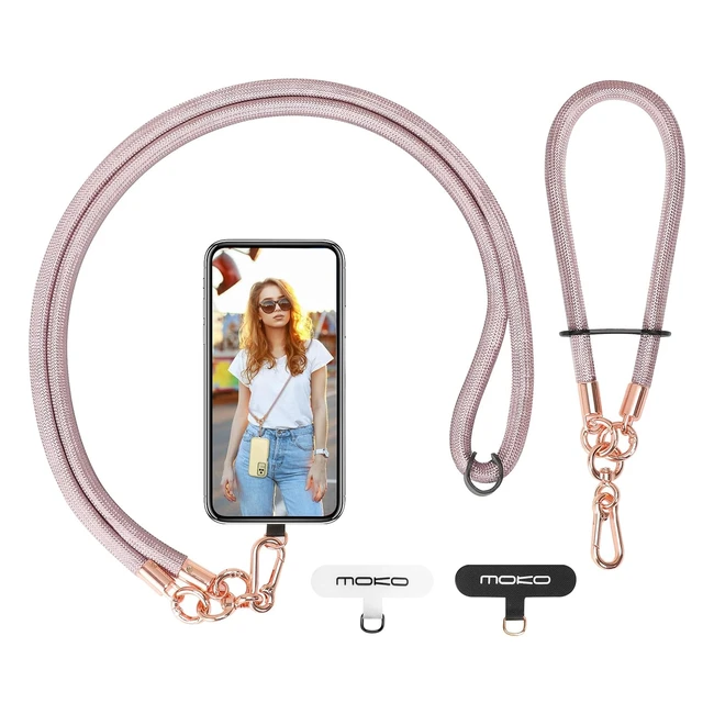 Moko Lanière de téléphone réglable avec dragonne cordon universel pour portable - X1 Dragonne + X1 Patch + X2 Or Ros