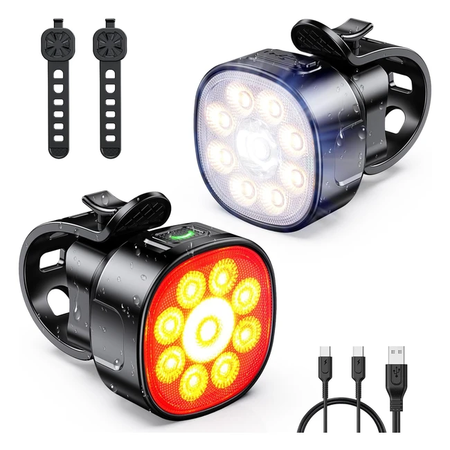 Babacom Luces Bicicleta Delantera y Trasera LED Foco Inundación Seguridad 87 Modos IP65