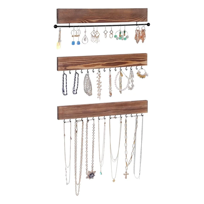 Songmics Wallmounted Jewellery Organisers Set of 3 Hanging - Rustic Brown JJS11C