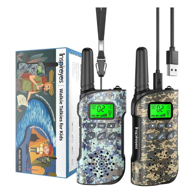 Talkie Walkie Enfants Rechargeable 48H Temps de Travail Longue Portée 3km Jouets Plein Air Lot de 2 Camouflages