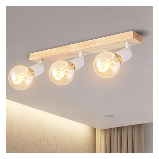 Anwio 3 White Wood Spot Ceiling Lights E27 Industrial Adjustable Lamp