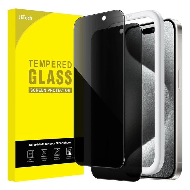 JETech Privacy Screen Protector for iPhone 15 Pro 6.1inch AntiSpy Tempered Glass Film 2Pack