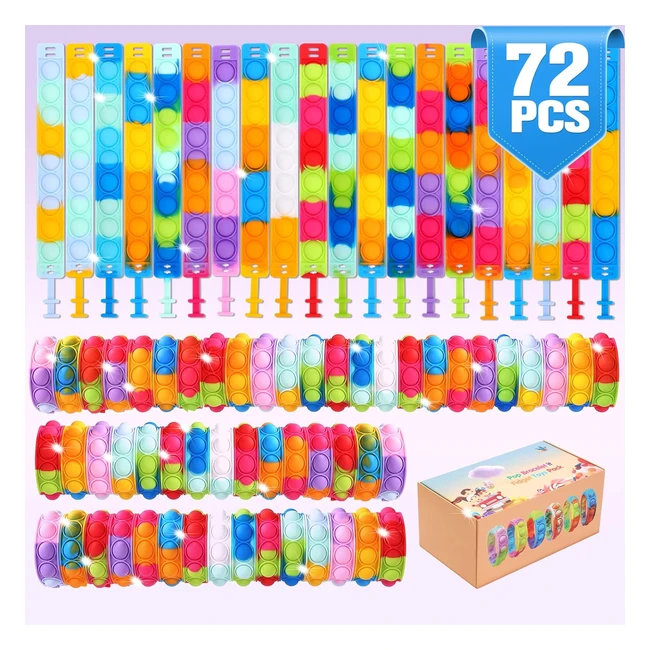 72 pcs Pop Bracelet Fidget Toys Pack - High Quality - Stress-Relieving - Gift fo