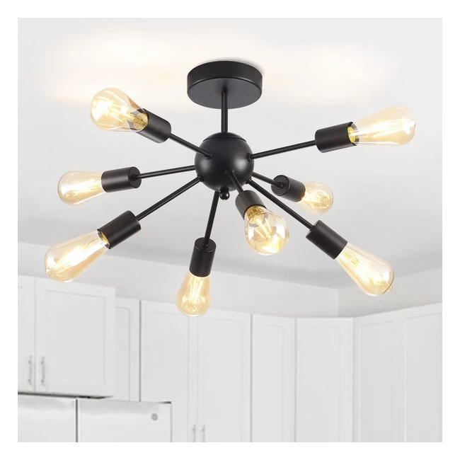 Anwio Modern 8 Head Sputnik Light Matte Black Ceiling Light Holder E27 Base Industrial Chandelier