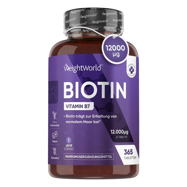 Maxmedix Biotin Tabletten 12000g Vitamin B7 | 365 Tabletten für Haare Haut Nägel | Vegan | Haar Vitamine und Bartwachstum