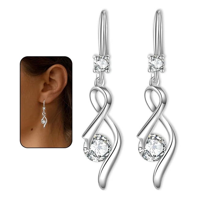 Keniy Silver Earrings for Women - Drop Earrings with Cubic Zirconia - Hypoallergenic Linear Infinity Love Dangle Earrings - Gift for Birthday Anniversary Christmas