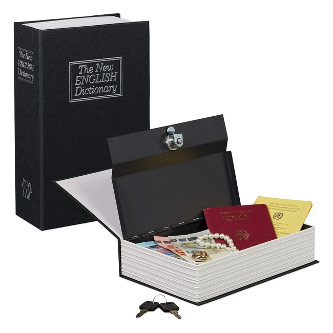 Libro Cassaforte Nero - Relaxdays 2 Chiavi - Acciaio - 24x155x55 cm