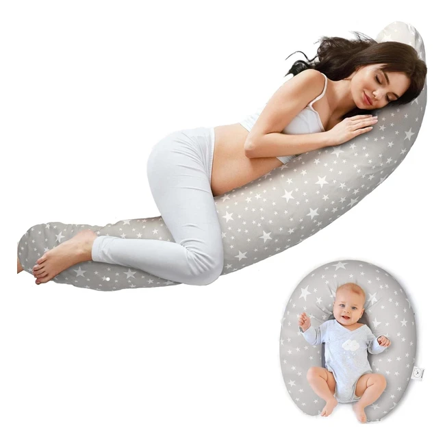 Coussin de grossesse Beartop 180cm - Housse 100% coton - Remplissage de qualité - Coussin genoux nuit - Garantie satisfaction 3 ans