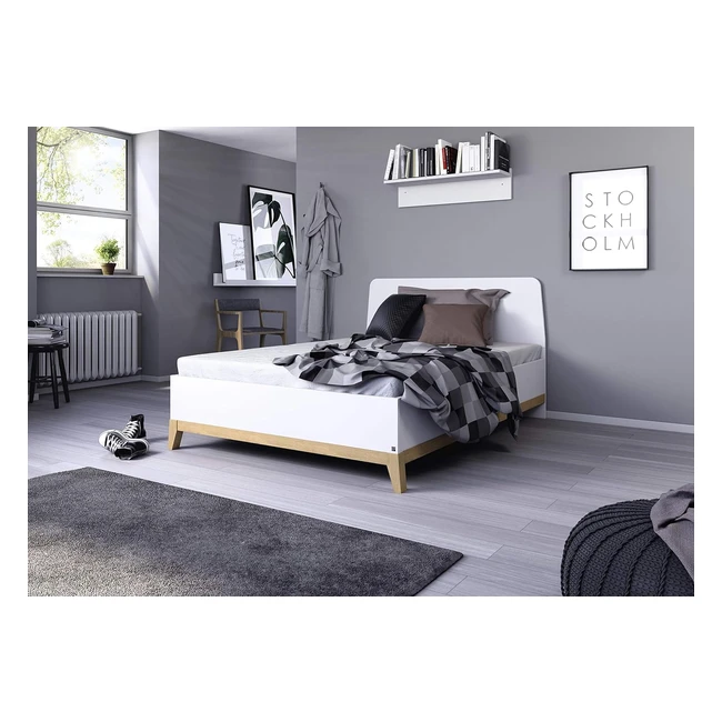 Rauch Möbel Carlsson Doppelbett Futonbett in Weiß Eiche Massiv 140x200cm