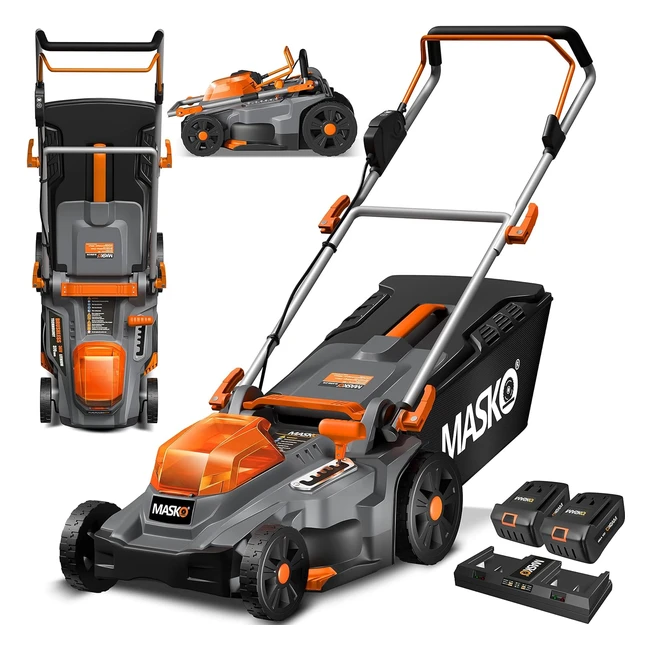 Masko Akku Rasenmäher mit Mulchfunktion 2x Akkus Li-Ion Batterie 4Ah Doppelladegerät