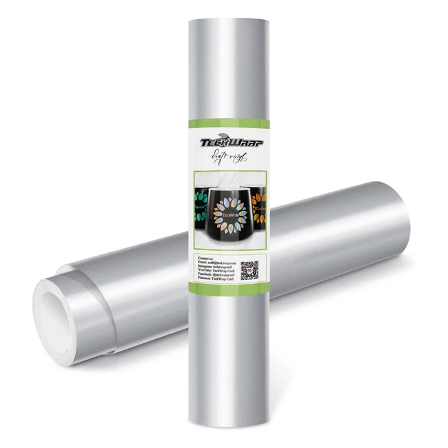 Teckwrap Permanent Adhesive Vinyl 12 x 10ft Glossy Silver - DIY Craft Gifts