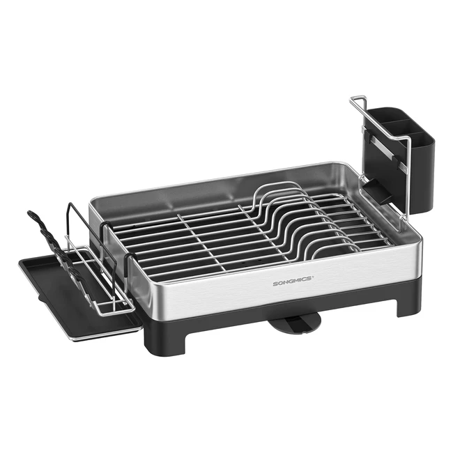 Songmics Dish Drying Rack Stainless Steel Drainer KCS030B01 - Rotatable Spout, Cup Holder, Fingerprint Resistant