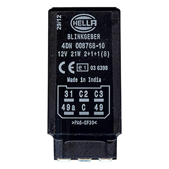 Hella 4DN 008 768101 - Intermittenza di Lampeggio 12V 6A - Poli Infilato Elettro