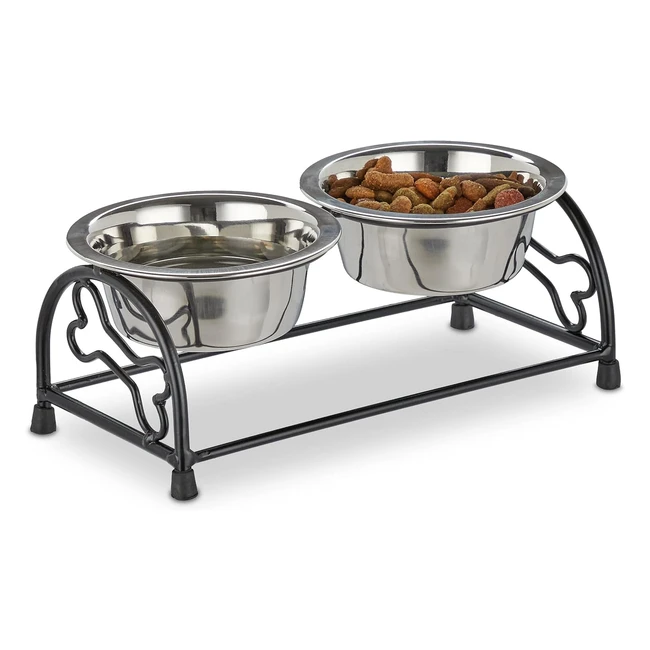 Set Comederos Perro Elevado Bebedero Mascota 2 Cuencos 300ml Negroplateado