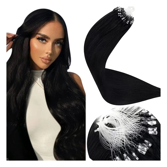 Extension Cheveux Naturel Micro Ring Noir 14 pouces 35cm - Laavoo