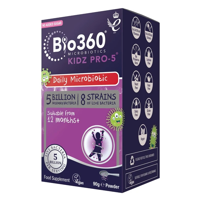Natures Aid Bio360 Kidz Pro5 - Childrens Microbiotic Powder 90g - 5 Billion Bac