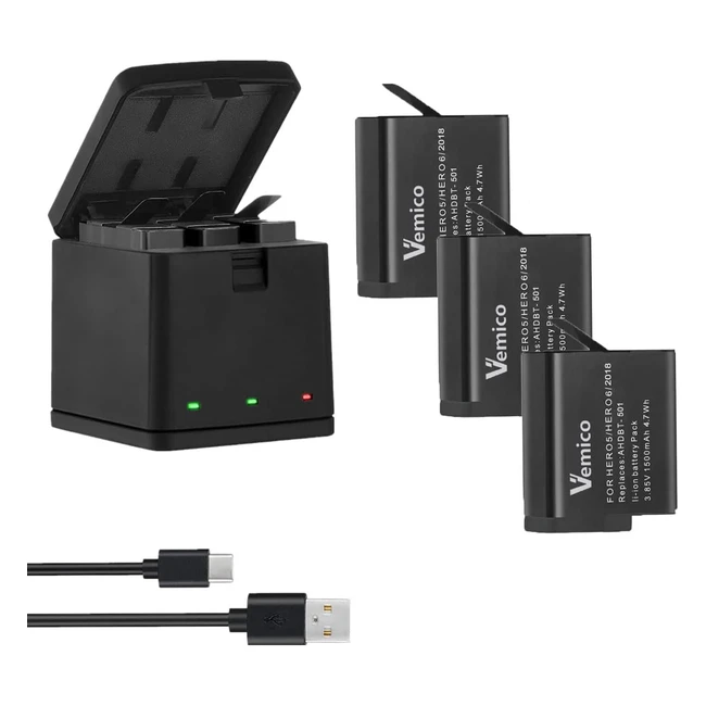 Kit Batterie Chargeur Vemico Hero 765 3 Pack 1500mAh Remplacement TypeC LED Char