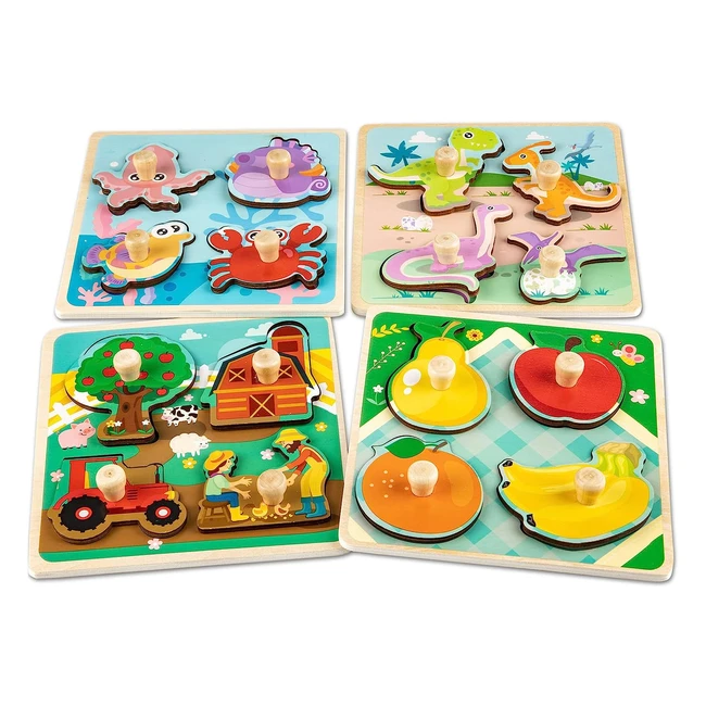 Puzzle Madera Nios Funsland 4Pcs Montessori Animal Frutas Juguetes Educativos