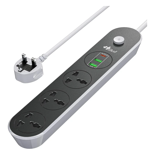 Hulker Extension Lead with USB Slots 3 Way 3 USB Ports 1 Type C - 16m Bold Extension Cord 13A 3250W