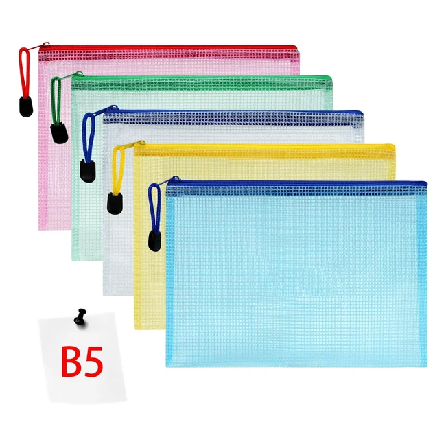 Vicloon Plastic Wallets 5pcs B5 Zip Lock Bags - Mesh Document Wallet - Durable PVC Material - Zipper File Wallet - Multicolor
