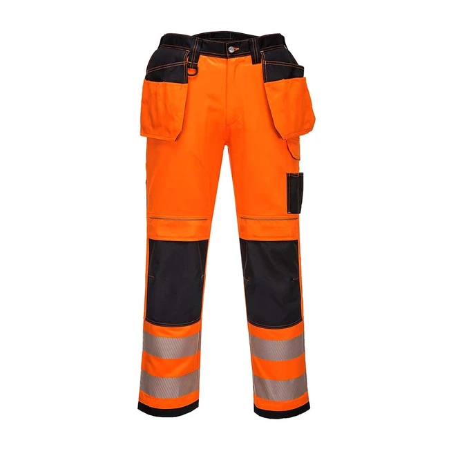 Portwest T501 Reinforced PW3 Hi Vis Holster Pocket Work Trousers OrangeBlack 30