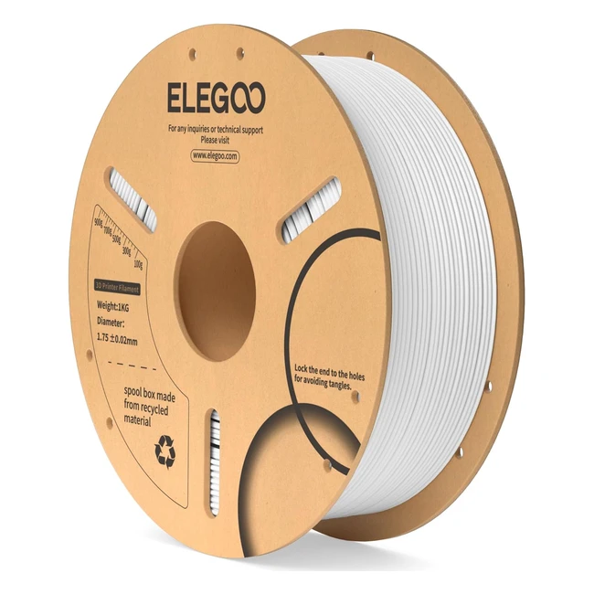 ELEGOO PLA Filament 175mm White 1kg  Dimensional Accuracy 002mm  Fits Most FD
