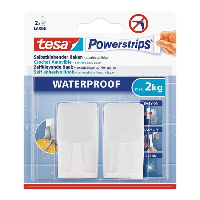 Crochets rectangulaires blancs tesa powerstrips 2 crochets 2 languettes impermable 597010000300