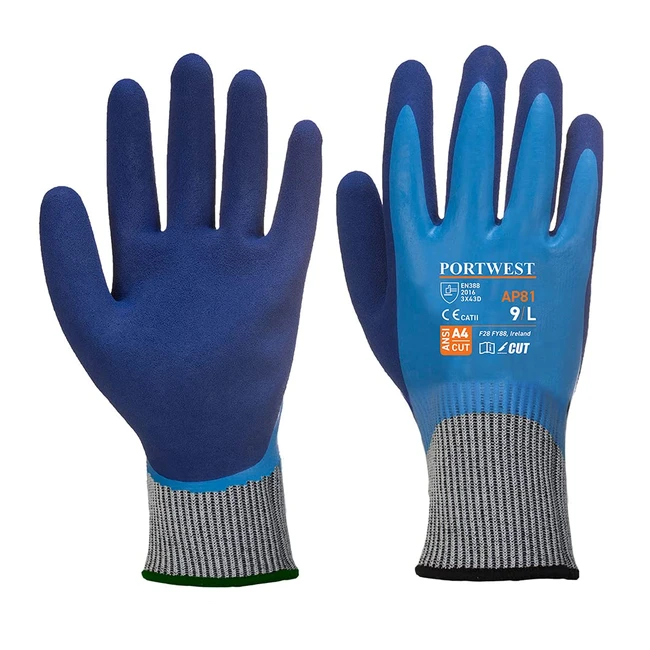 Portwest Liquid Pro HR Cut Glove - Size M - Blue - AP81B4RM - Maximum Liquid Protection