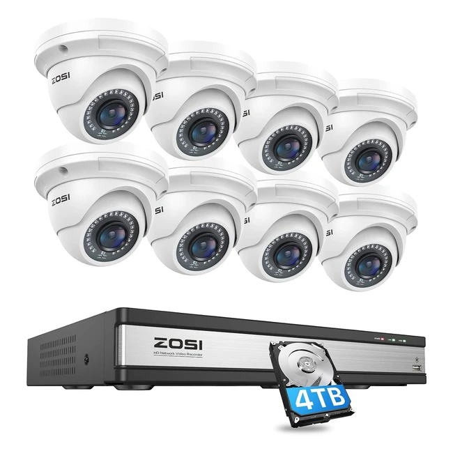 ZOSI 16 Channel Outdoor CCTV Security Camera System 4K H265 POE NVR with 4TB HDD